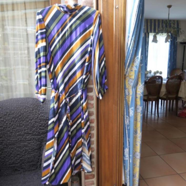 Maxikleedje schuine strepen paars groen kant Julia June mt42, Kleding | Dames, Jurken, Nieuw, Maat 42/44 (L), Overige kleuren