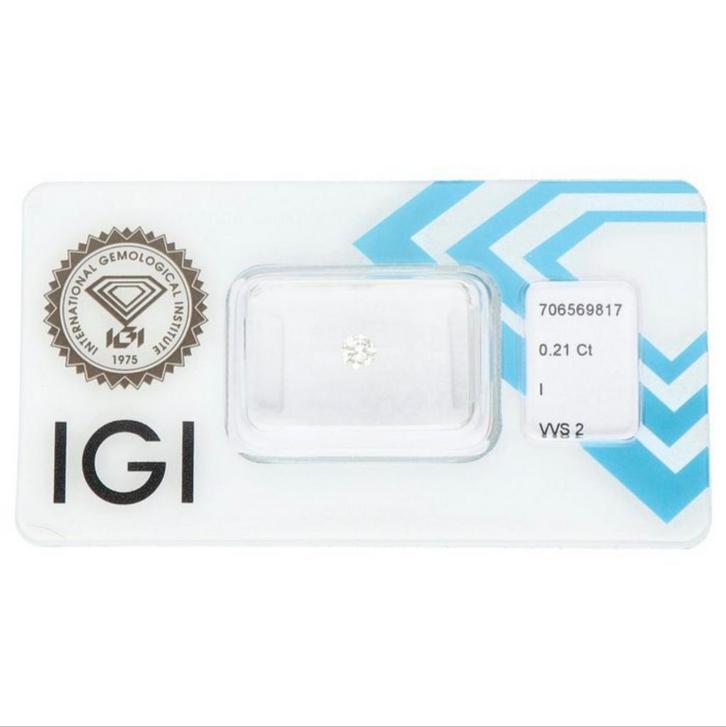 Diamant naturel certifié IGI – 0,21 ct – Rond brillant, Bijoux, Sacs & Beauté, Pierres précieuses, Comme neuf, Enlèvement ou Envoi