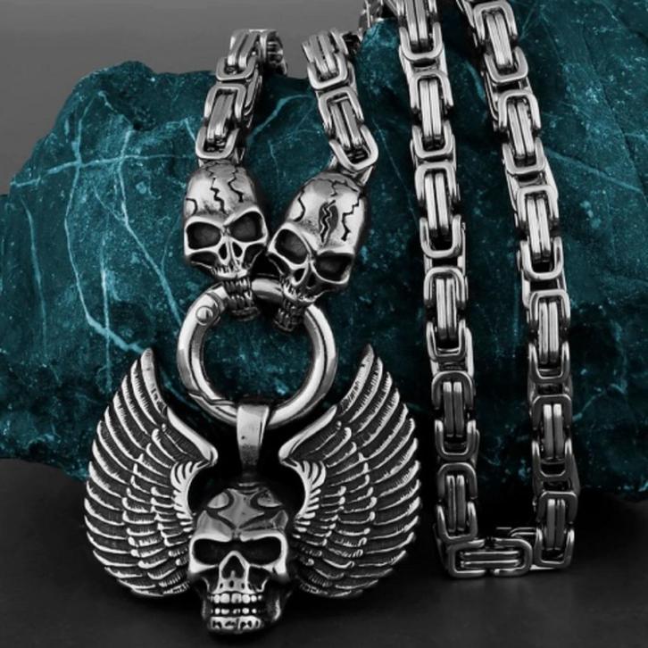 Koningsketting met skull hanger, Handtassen en Accessoires, Kettingen, Nieuw, Overige materialen, Zilver, Met hanger, Verzenden