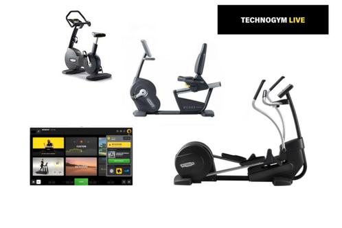 Set | Technogym Recline + Bike + Crosstrainer met Unity LIVE, Sport en Fitness, Fitnessmaterialen, Gebruikt, Overige typen, Armen