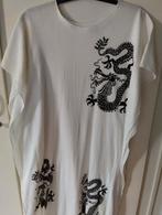 Lang licht wit zomerkleed draak zwart, Ophalen of Verzenden, Gedragen, Wit