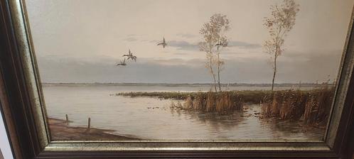 Landschap met wegvliegende eenden, Antiek en Kunst, Kunst | Schilderijen | Klassiek, Ophalen of Verzenden