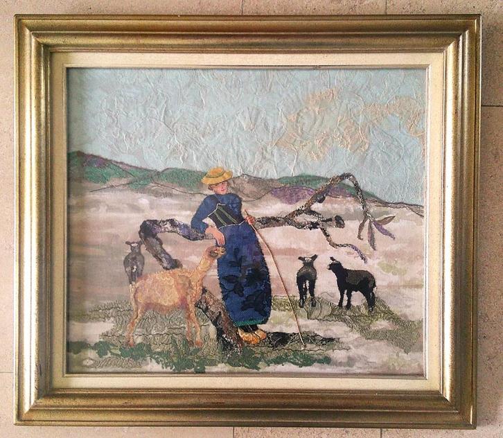 Geitenhoedster (collage) uit de jaren 1960-1970, Antiek en Kunst, Kunst | Schilderijen | Klassiek, Ophalen of Verzenden