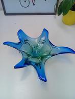 Prachtige blauw groene handgeblazen schaal, Ophalen, Gebruikt