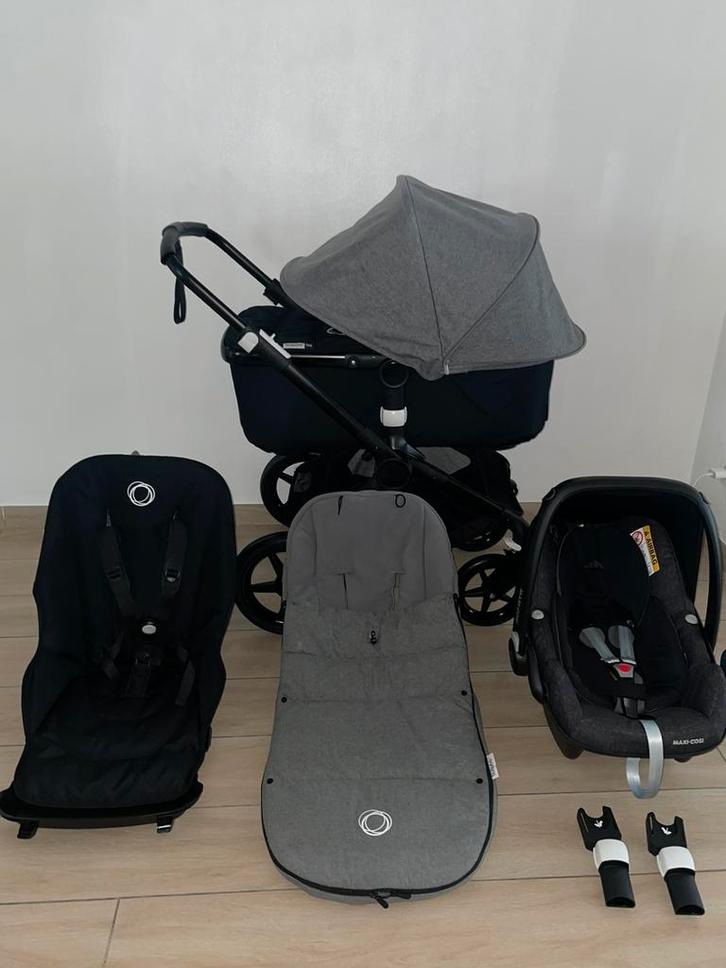 Bugaboo Fox 2 kinderwagen Mélangé/Black 3-in-1 Complete, Kinderen en Baby's, Buggy's, Zo goed als nieuw, Maxi-Cosi, Regenhoes