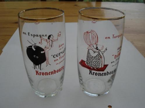 4 Verres Kronenbourg  - Série des pays, Collections, Verres & Petits Verres, Utilisé, Enlèvement ou Envoi