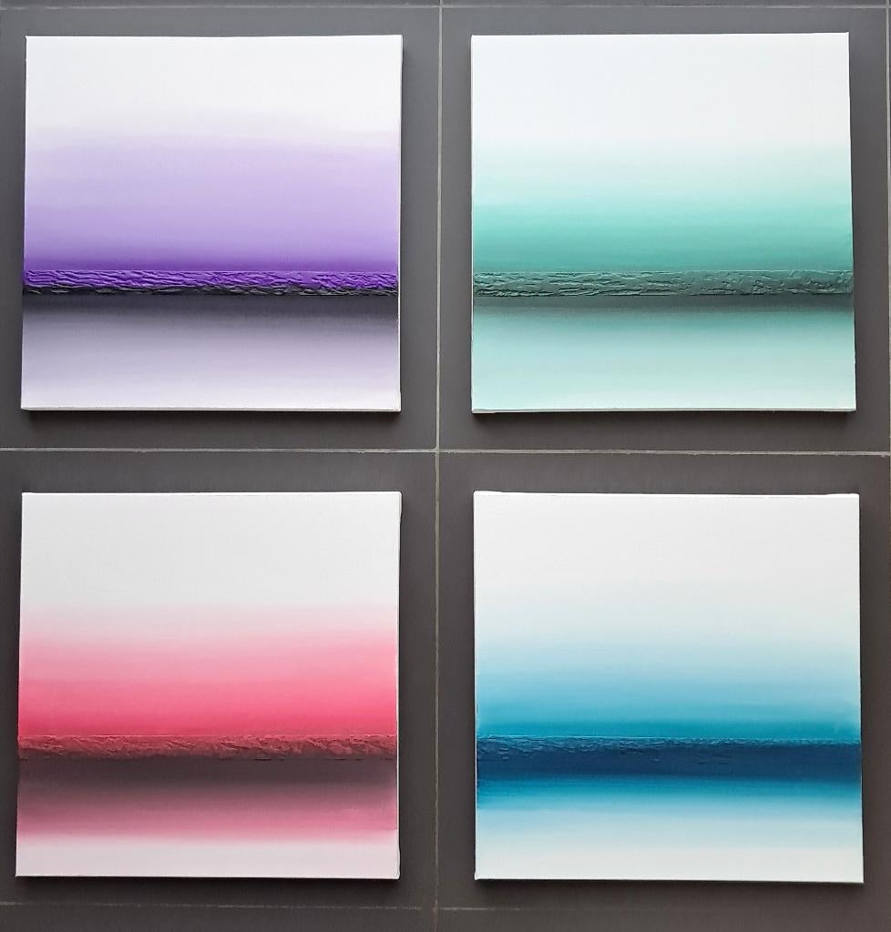 Abstract Modern Acryl canvas 50*50 - 4 luik - wit/kleur, Ophalen of Verzenden