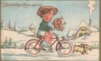 FANTASIE -  Jongetje op Fiets met Hondje, Verzamelen, Verzenden, 1940 tot 1960, Gelopen, Overige thema's
