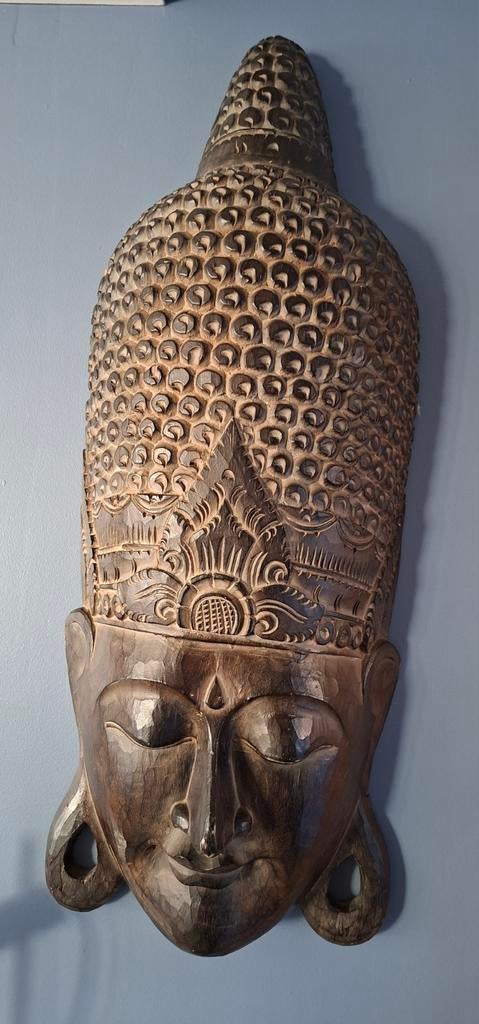Houten decoratief masker / wandmasker, Huis en Inrichting, Woonaccessoires | Boeddhabeelden, Ophalen, Zo goed als nieuw