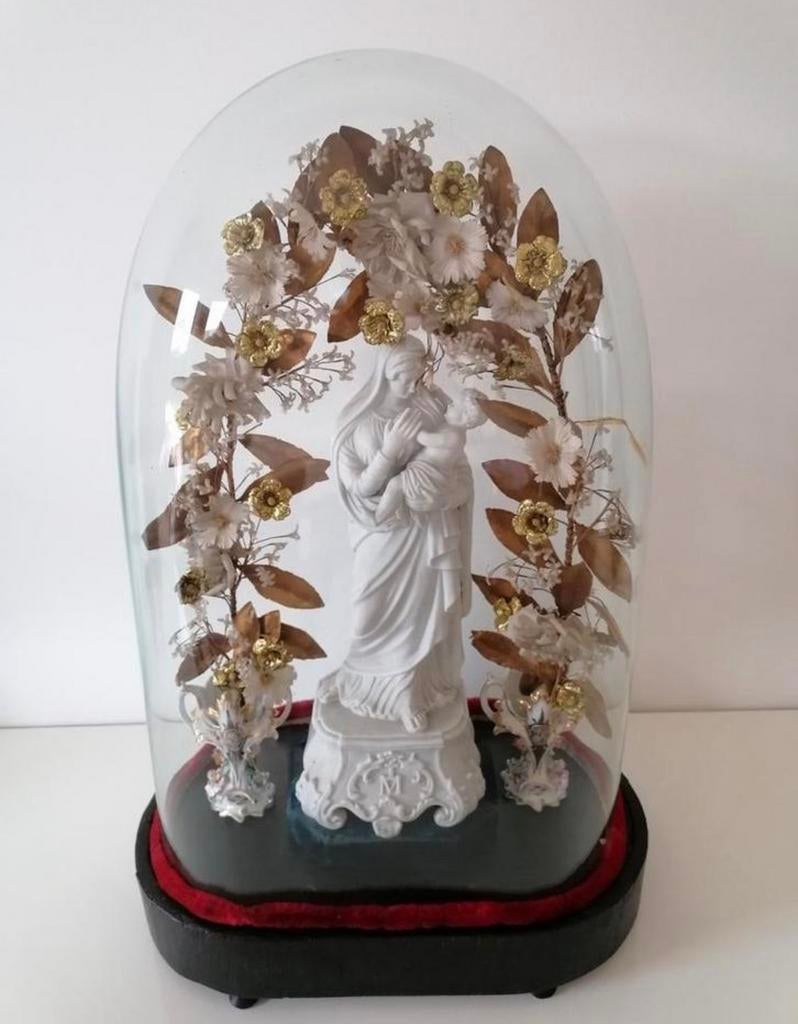 mondgeblazen glazen stolp (globe) met beeld, Collections, Religion, Utilisé, Christianisme | Catholique, Image, Enlèvement