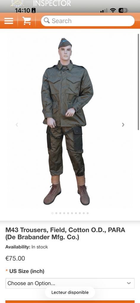 Pantalon m43 para bastogne ww2, Collections, Enlèvement ou Envoi, Vêtements ou Chaussures