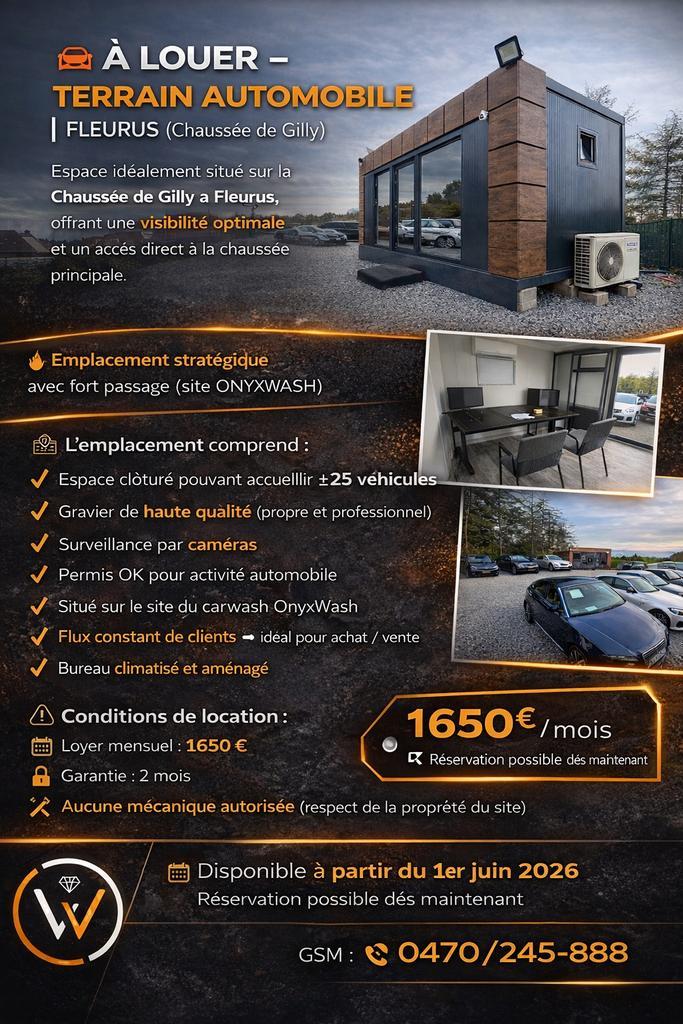 À LOUER – TERRAIN AUTOMOBILE | FLEURUS (Chaussée de Gilly), Immo, Garages & Places de parking