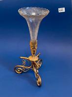 Vase cornet antique ancien bronze verre, Antiquités & Art, Enlèvement ou Envoi, Verre