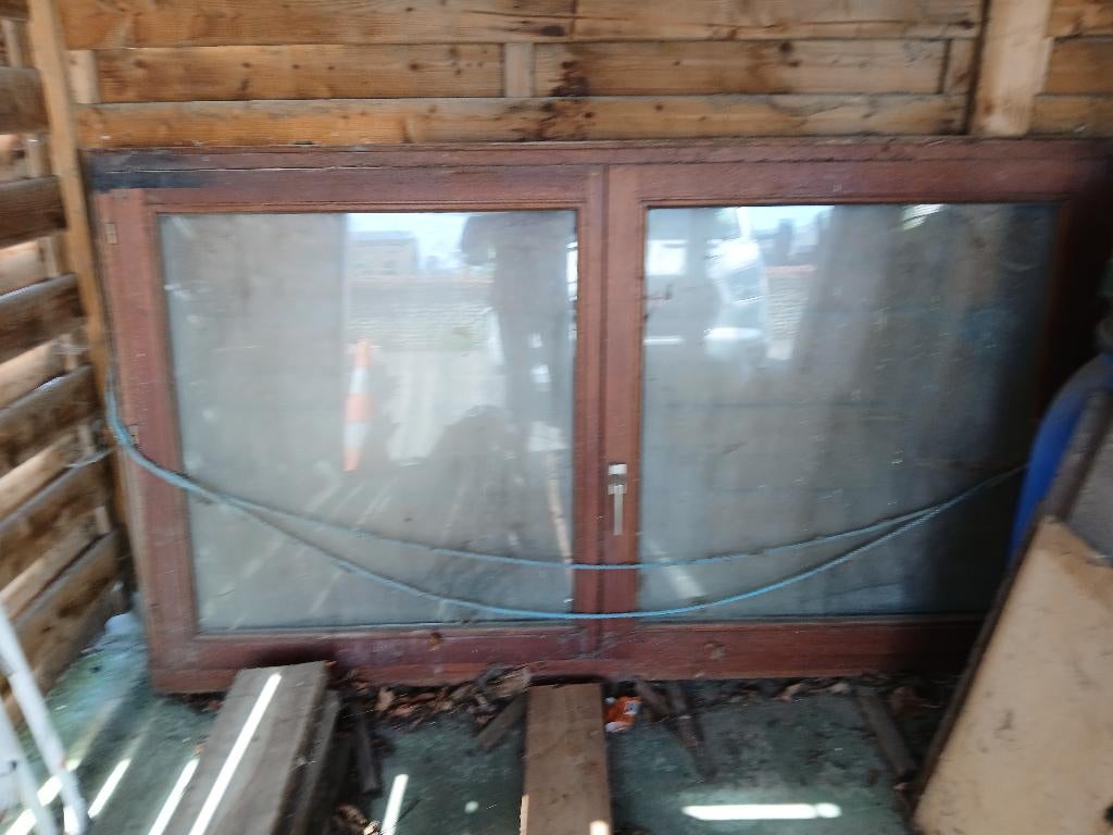 HOUTEN RAAM - BREEDTE 2 M, HOOGTE 115CM, Doe-het-zelf en Bouw, Ophalen, Gebruikt, 120 cm of meer, Overige typen