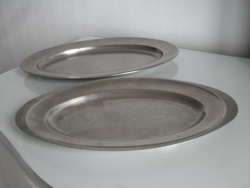 2 ovalen inox schalen, Overige materialen, Gebruikt, Schaal, Ophalen of Verzenden