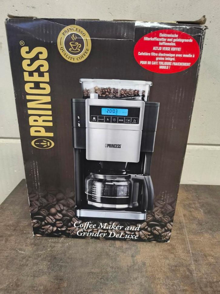 Princess koffiemachine met koffiemolen – nieuw in doos, Electroménager, Cafetières, Café en grains, Enlèvement