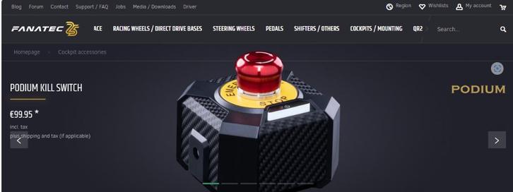 Fanatec Podium Kill Switch and Remote Power Button FANATEC, Informatique & Logiciels, Joysticks, Comme neuf, Enlèvement ou Envoi