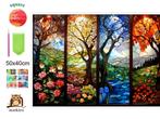 Diamond Painting 4 seizoenen bomen 50x40cm (vierkant), Verzenden, Nieuw, Knutselwerk