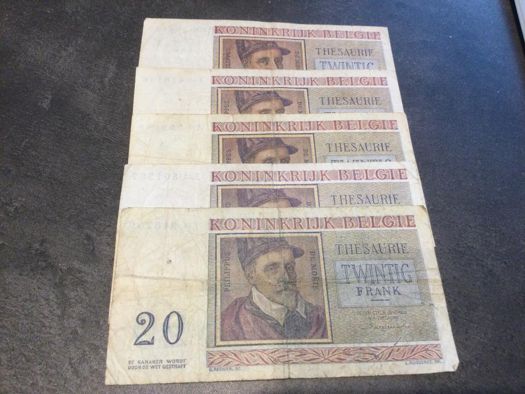 Vente belge 5 x 20 Frank 1956, Enlèvement ou Envoi