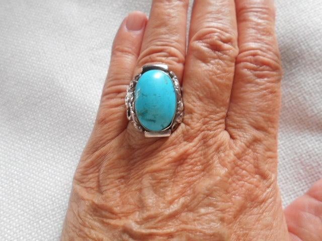 Chine ou nepal, dragon et turquoise, bague en argent, Enlèvement ou Envoi, Femme ou Homme, Utilisé, 17 à 18