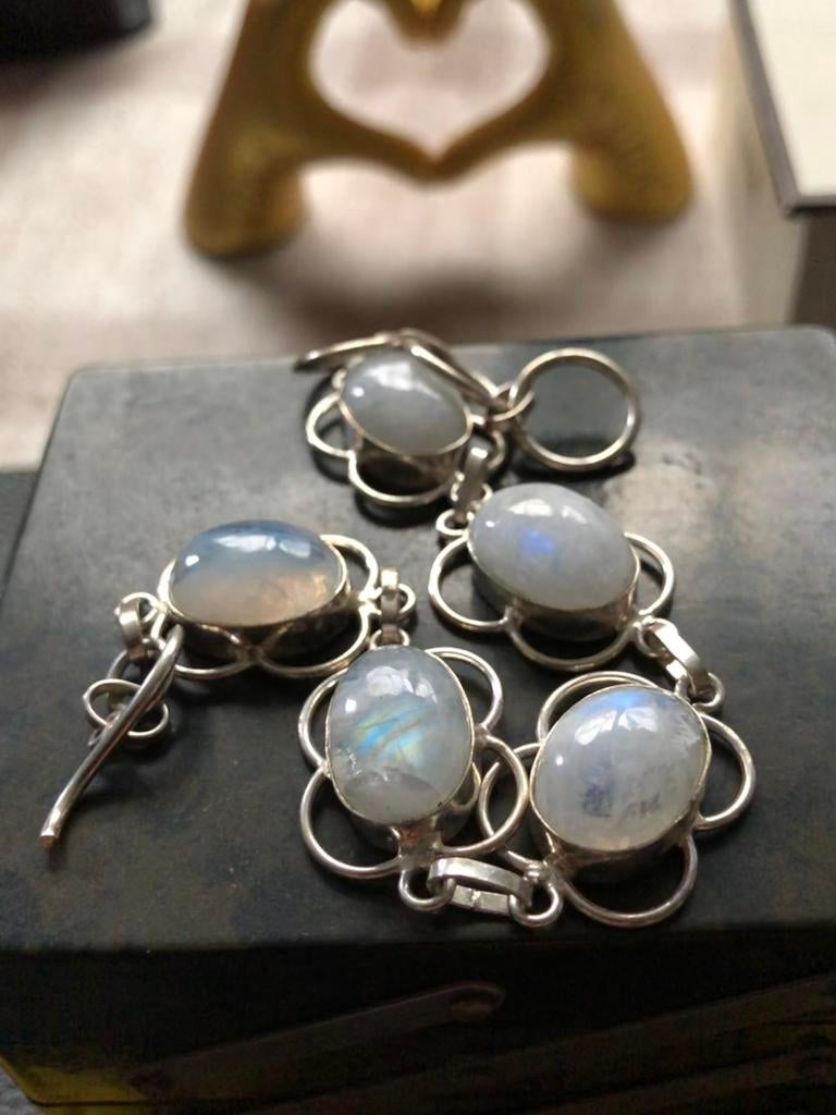Bracelet avec pierre de lune ,, Bijoux, Sacs & Beauté, Boucles d'oreilles, Enlèvement ou Envoi, Comme neuf, Argent, Argent