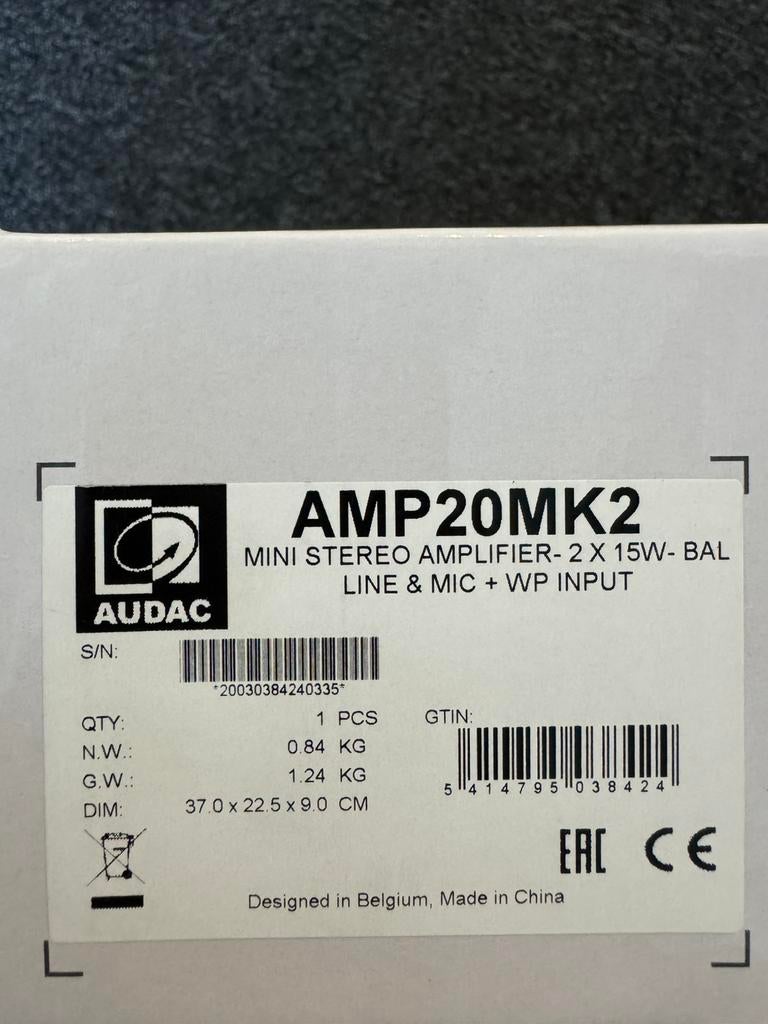 Audac AMP20MK2 mini stereo versterker (nieuw), Neuf, Autres marques, Moins de 60 watts, Enlèvement