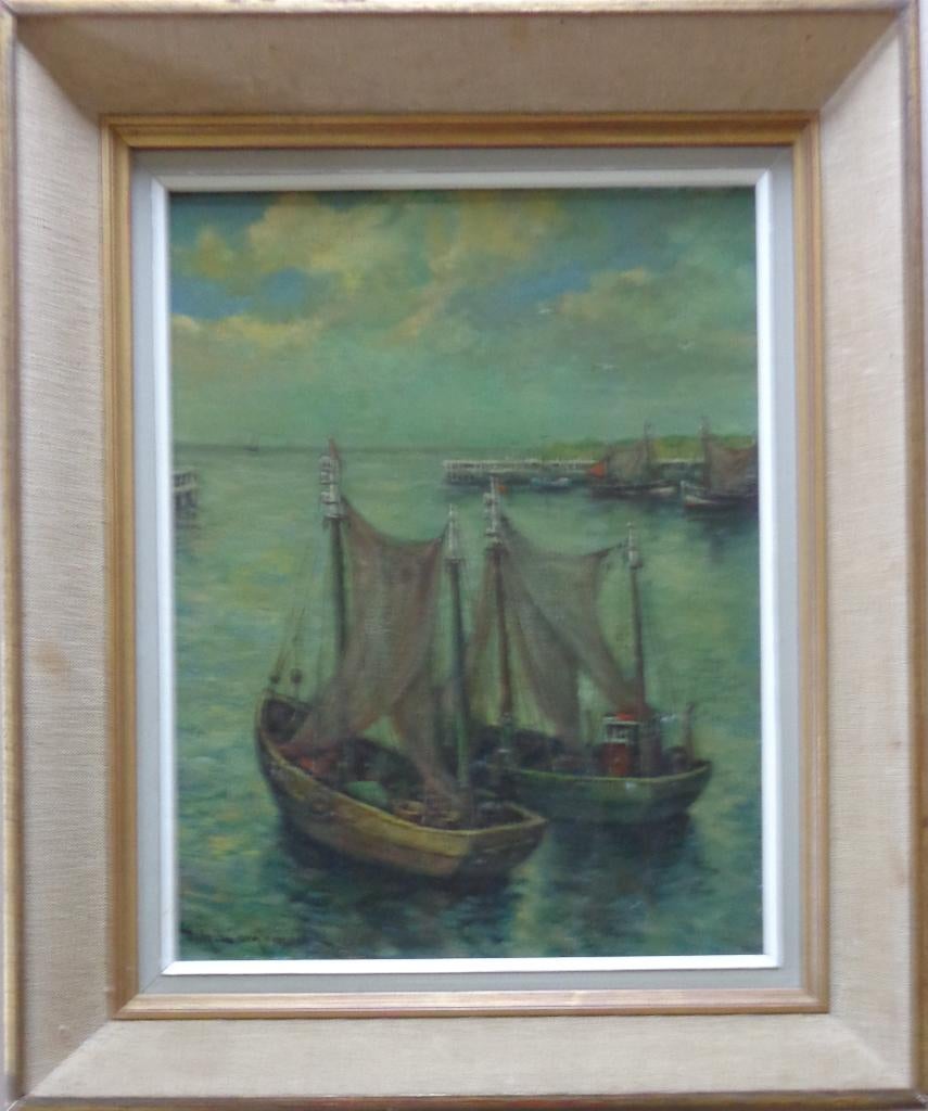 ACHIEL LOMBAERT / VISSERS OOSTENDE / OLIEVERF 48x40cm KADER, Ophalen of Verzenden
