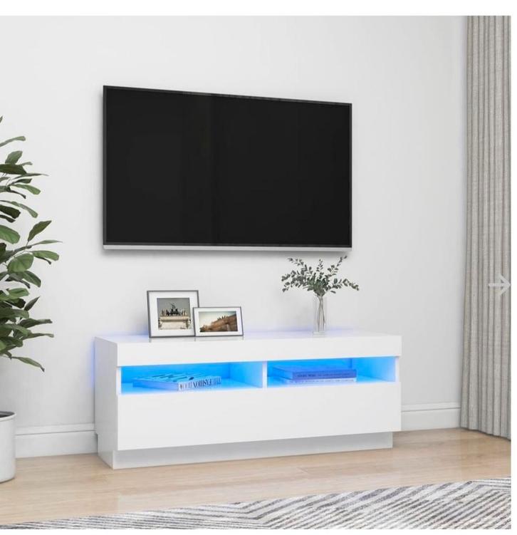 Meuble TV blanc brillant avec LED – style moderne, Maison & Meubles, Cuisine | Cuisines complètes, Neuf, Blanc, Enlèvement