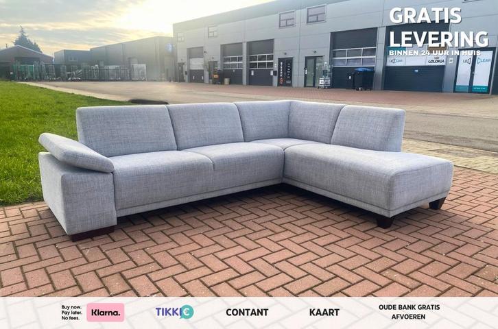 Grijze Stoffen Hoekzetel-Gratis Levering BE, Maison & Meubles, Canapés | Salons, Comme neuf, Banc d'angle, Quatre personnes ou plus