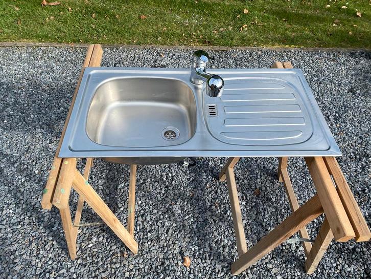 Évier de cuisine 1 bac avec égouttoir + Robinet, Jardin & Terrasse, Cuisines extérieures, Comme neuf, Encastré, Enlèvement