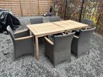 Prachtige teak tuinset met 6 luxe wicker stoelen, Chaise, Salons de jardin, Comme neuf, 6 places