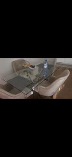 Ensemble table en verre + 4 chaises modernes – parfait état, Maison & Meubles, Enlèvement, Utilisé, Design moderne, 4 à 6 chaises