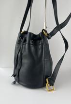 Authentic Delvaux Dark Navy Leather Bucket Bag, Verzenden, Zo goed als nieuw, Zwart, Schoudertasje