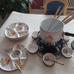 Caquelon à fondue avec assiettes, pots à sauce et fourchette, Overige typen, Gebruikt, Ophalen of Verzenden, Gietijzer