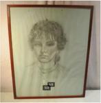 Mooie Tekening 'Vrouw met Sensuele Ogen' - Odette Hellebuyck, Antiek en Kunst, Ophalen of Verzenden