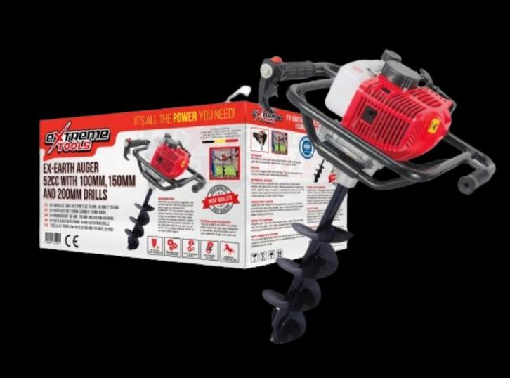 Nieuwe grondboor + 3 boren 150, 200 & 250mm, Tuin en Terras, Bladblazers, Nieuw, Ophalen of Verzenden