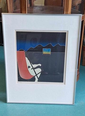 Ets van Thom de Jong (1940-1988), Watching the Olympics. beschikbaar voor biedingen