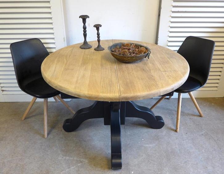 table à manger extensible ronde noire en chêne 120- 165, Maison & Meubles, Tables | Tables à manger, Comme neuf, 100 à 150 cm