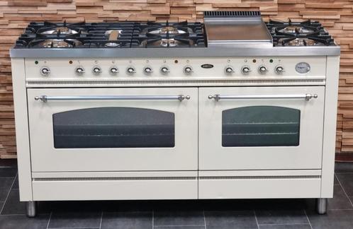 🔥Luxe Fornuis Boretti 150 cm crème 8 pits frytop 2 ovens, Electroménager, Cuisinières, Comme neuf, Autoportant, 5 zones de cuisson ou plus