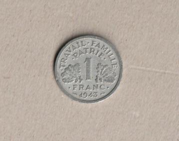Frankrijk : 1 (gebruikte) munt van 1 fr. : 1943 beschikbaar voor biedingen