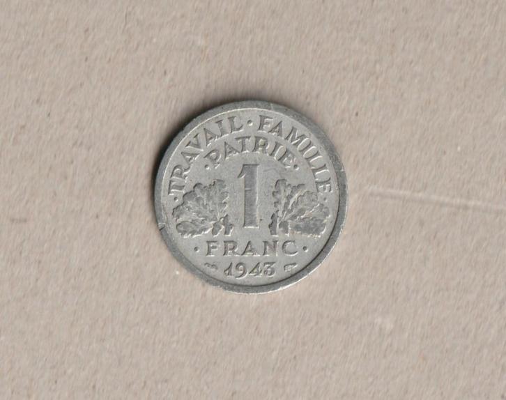 Frankrijk : 1 (gebruikte) munt van 1 fr. : 1943, Postzegels en Munten, Munten | Europa | Niet-Euromunten, Losse munt, Frankrijk