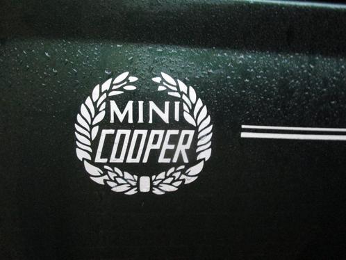 "Mini Cooper" laurel, sticker ,zijkant WIT- CLASSIC MINI ea., Auto-onderdelen, Carrosserie, Mini, Oldtimer onderdelen, Rover, Universele onderdelen