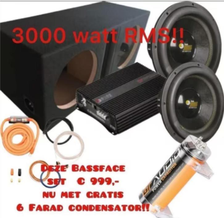 Subwooferset Bassface pack 2 3000 watt RMS, Auto diversen, Autospeakers