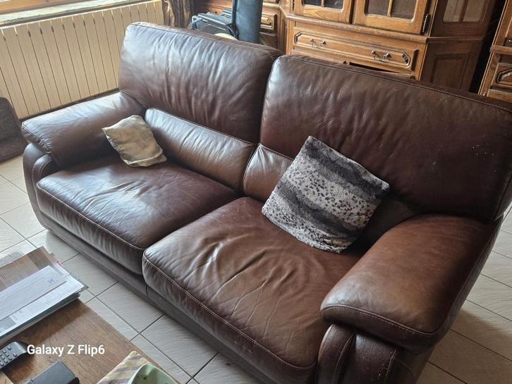 Lederen woonkamer 2 + 1, Huis en Inrichting, Zetels | Zetels, Gebruikt, Leer, Ophalen