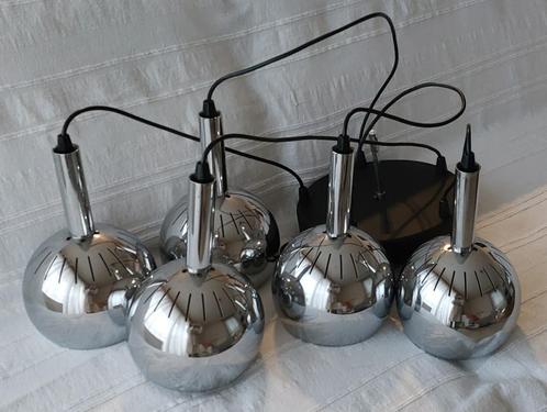 Vintage cascade hanglamp met 5 lichtpunten in chroom, Huis en Inrichting, Lampen | Hanglampen, Gebruikt, 75 cm of meer, Kunststof