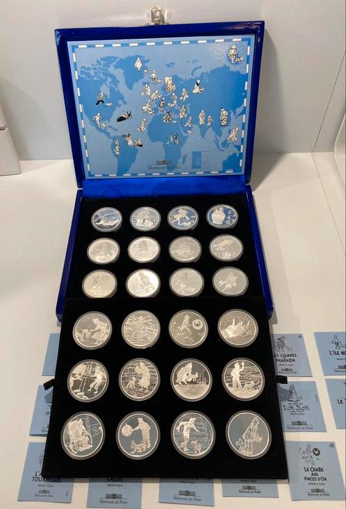 Kuifje collectie van 24 munten van de Parijse munt, Postzegels en Munten, Penningen en Medailles