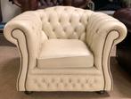 Prachtige Chesterfield Fauteuil Ivoorwit Crème., Huis en Inrichting, Fauteuils, Ophalen of Verzenden, Zo goed als nieuw, Leer