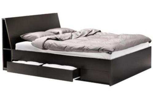 Tweepersoons bed met schuiven, Huis en Inrichting, Slaapkamer | Bedden, Gebruikt, Tweepersoons, 160 cm, 200 cm, Hout, Bruin, Ophalen