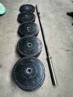 150kg Bumperplates + Olympische Barbell 220cm, Enlèvement, Utilisé, Plaques d'haltères