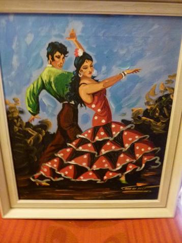 vintage werk Flamenco 60er jaren schilderij beschikbaar voor biedingen